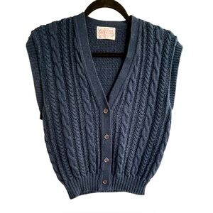 PENDLETON Woolen Mills Sleeveless Cable Knit Button Front Vest Navy Blue